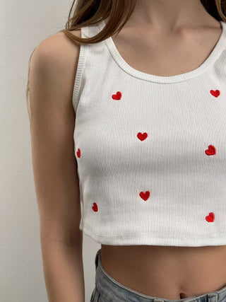 Top Crop Cuoricini Bianco
