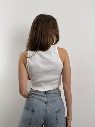 Top Crop Cuoricini Bianco