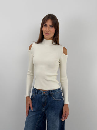 Cream Cut Out Knit Top