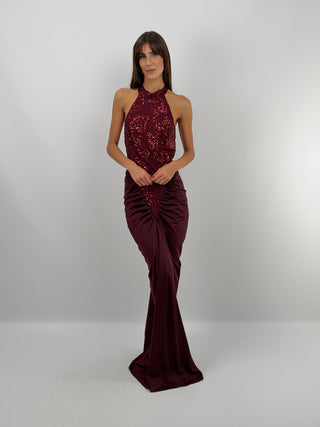 Robe à Fronces et Paillettes Bordeaux