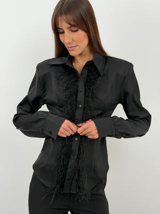 Black Shirt with Feathers