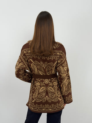 Brown Long Patterned Cardigan