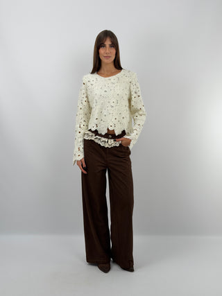 Cream Crochet Knit Top