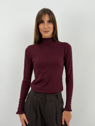 Burgundy Turtleneck with Ruffles