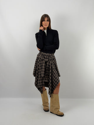 Black Midi Check Skirt
