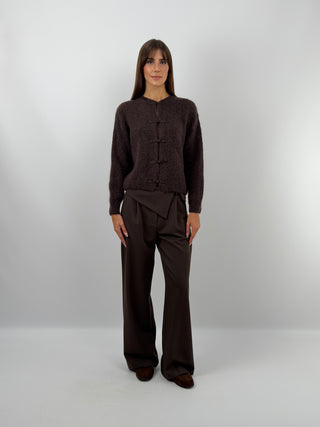 Cardigan Marrone in Mohair con Alamari