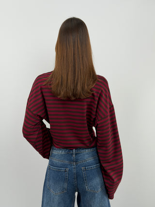 Burgundy Striped Top with Ruching