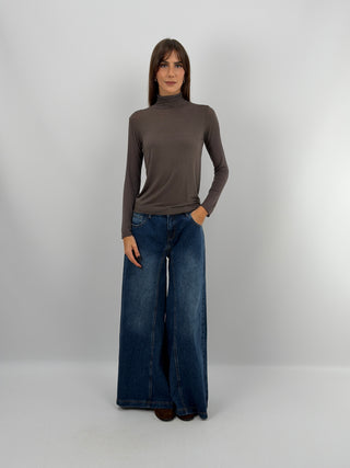 Col Roulé Ultra-Léger avec Cachemire Marron