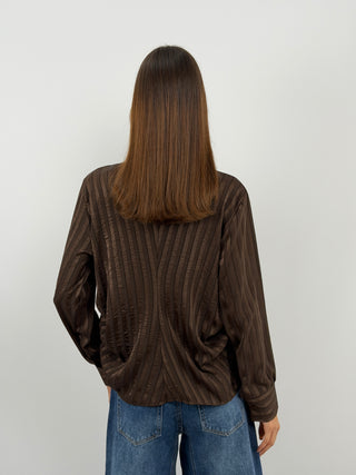 Camicia a Righe Marrone con Arricciatura