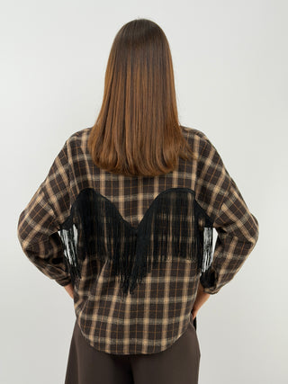 Camicia Check Marrone con Frange
