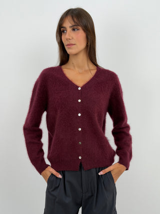 Cardigan Scollo a V in Lana e Cashmere Bordeaux