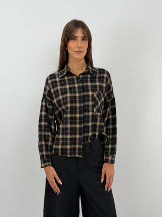 Camicia Check Nera con Frange