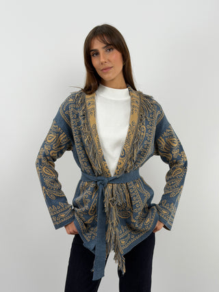Cardigan Lungo in Fantasia Azzurro