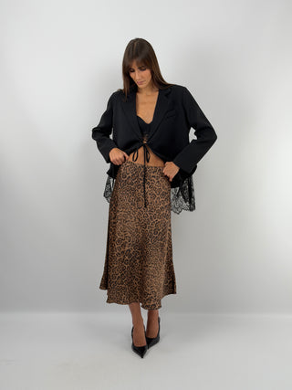 Leopard Print Satin Skirt