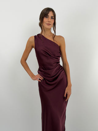 Abito Satin Monospalla Burgundy