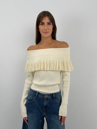 Cream Off-Shoulder Knit Top