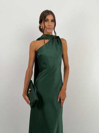 Abito Lungo Monospalla Verde Smeraldo
