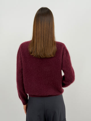 Cardigan Scollo a V in Lana e Cashmere Bordeaux