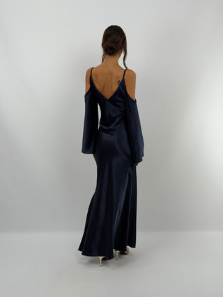 Abito Satin con Maniche Lunghe Blu