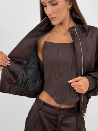 Giacca Bomber Satin Marrone Lumina