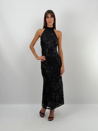 Black Halter Dress with Sequins