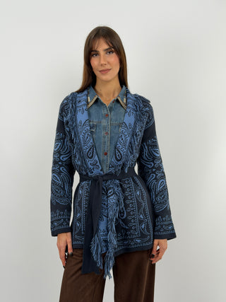 Midnight Blue Long Patterned Cardigan