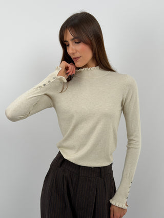 Cream Turtleneck with Ruffles