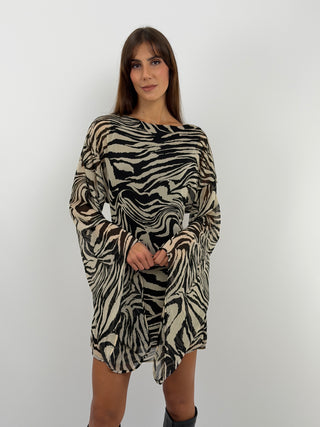 Zebra Print Dress with Bell Sleeves - Lumina