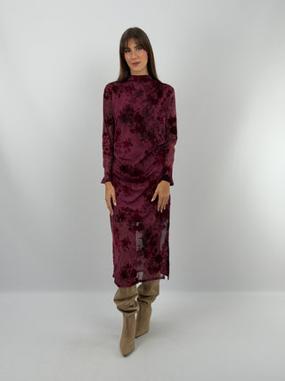 Robe Bordeaux en Velours à Motifs