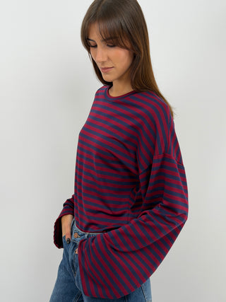 Blue Striped Top with Ruching