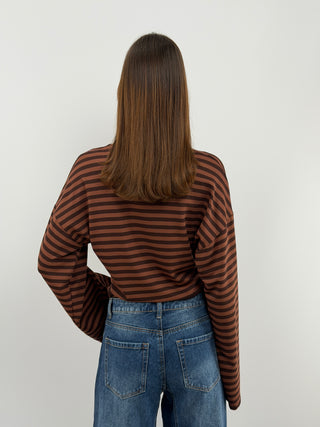 Maglia a Righe Marrone con Arricciatura