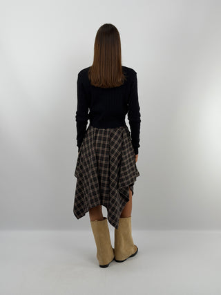 Black Midi Check Skirt