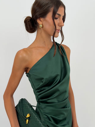 Abito Lungo Monospalla con Spacco Verde Smeraldo