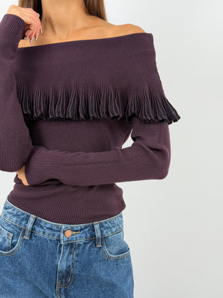 Burgundy Off-Shoulder Knit Top