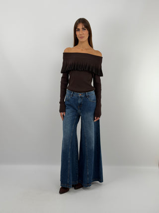 Brown Off-Shoulder Knit Top
