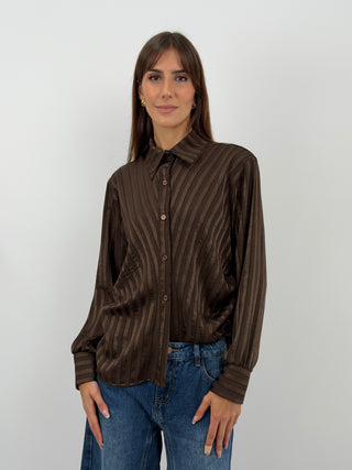 Camicia a Righe Marrone con Arricciatura