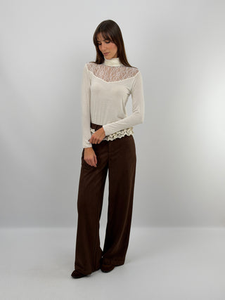 Cream Ultralight Cashmere Sweater with Lace