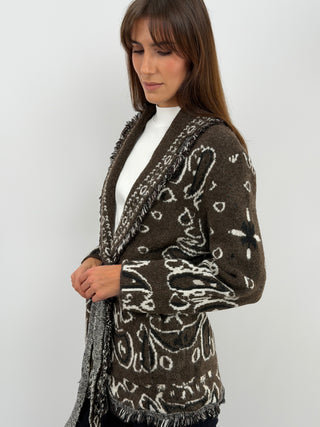 Cardigan con Cintura Marrone in Misto Lana