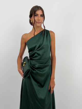 Abito Lungo Monospalla con Spacco Verde Smeraldo