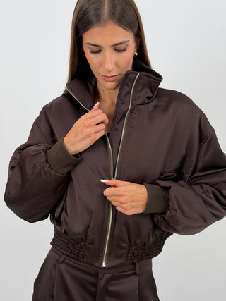 Giacca Bomber Satin Marrone Lumina