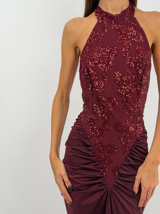 Robe à Fronces et Paillettes Bordeaux