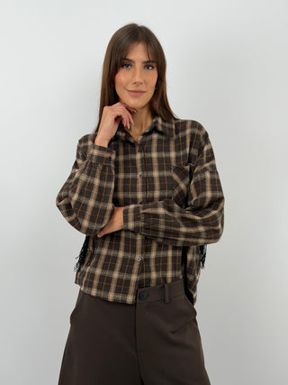 Camicia Check Marrone con Frange