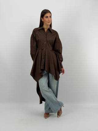 Abito Camicia Asimmetrico Marrone Lumina