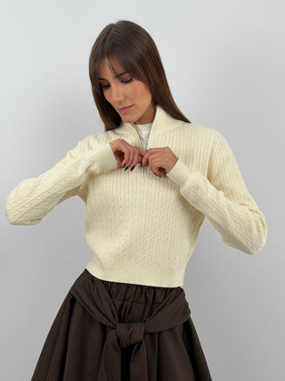 Pull à Zip Crème