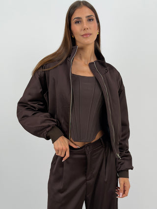 Giacca Bomber Satin Marrone Lumina