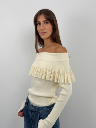 Cream Off-Shoulder Knit Top