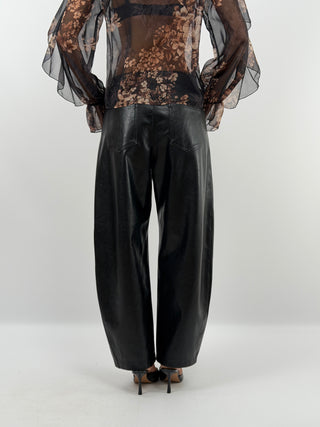 Black Faux Leather Barrel Trousers