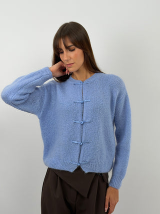 Dusty Blue Mohair Cardigan with Frog Closures