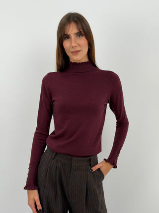 Burgundy Turtleneck with Ruffles