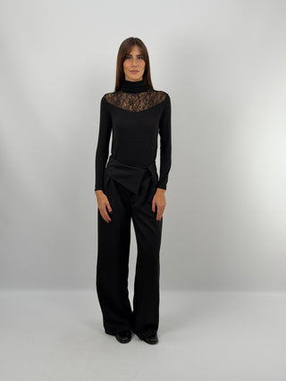 Black Ultralight Cashmere Sweater with Lace